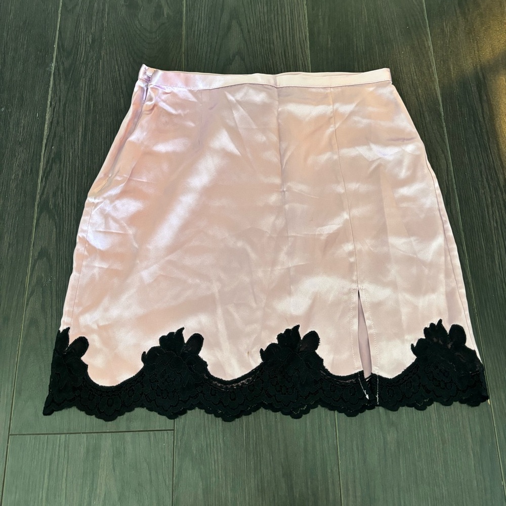 PURPLE SILK SKIRT WITH BLACK LACE